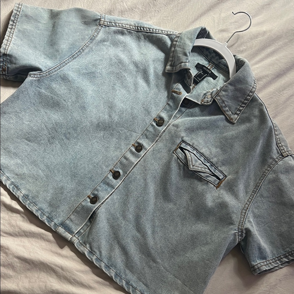 Forever 21 Light Blue Denim Button-Down Shirt